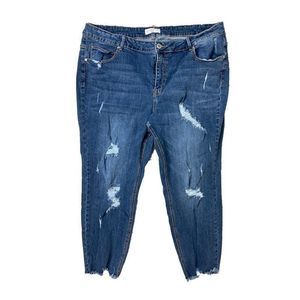 Eloquii 22 Distressed Jeans Cropped Medium Wash High Waist Slim